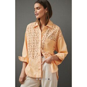 Anthropologie Maeve Lace Shirt Jacket Women Small Orange Shacket Cottage Western